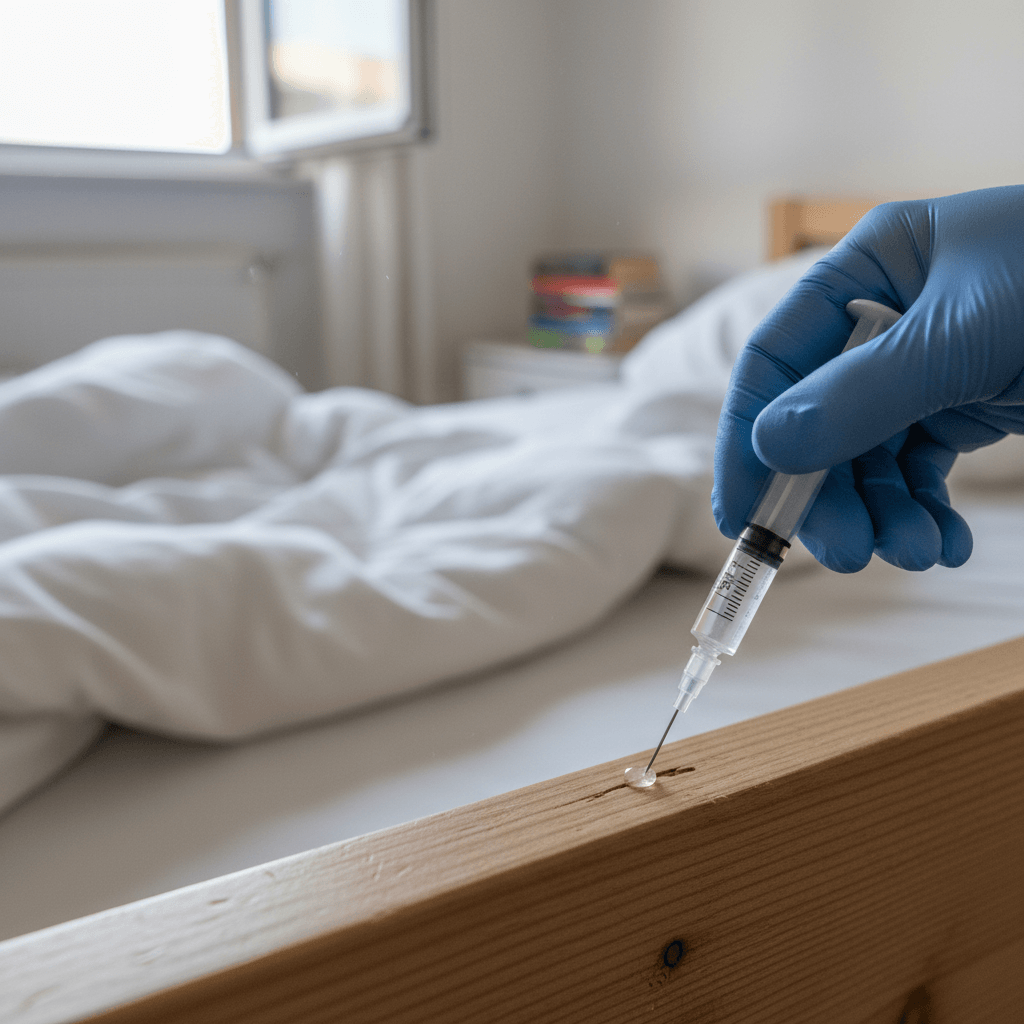 Präzise Anwendung von Mitteln am Bettrahmen